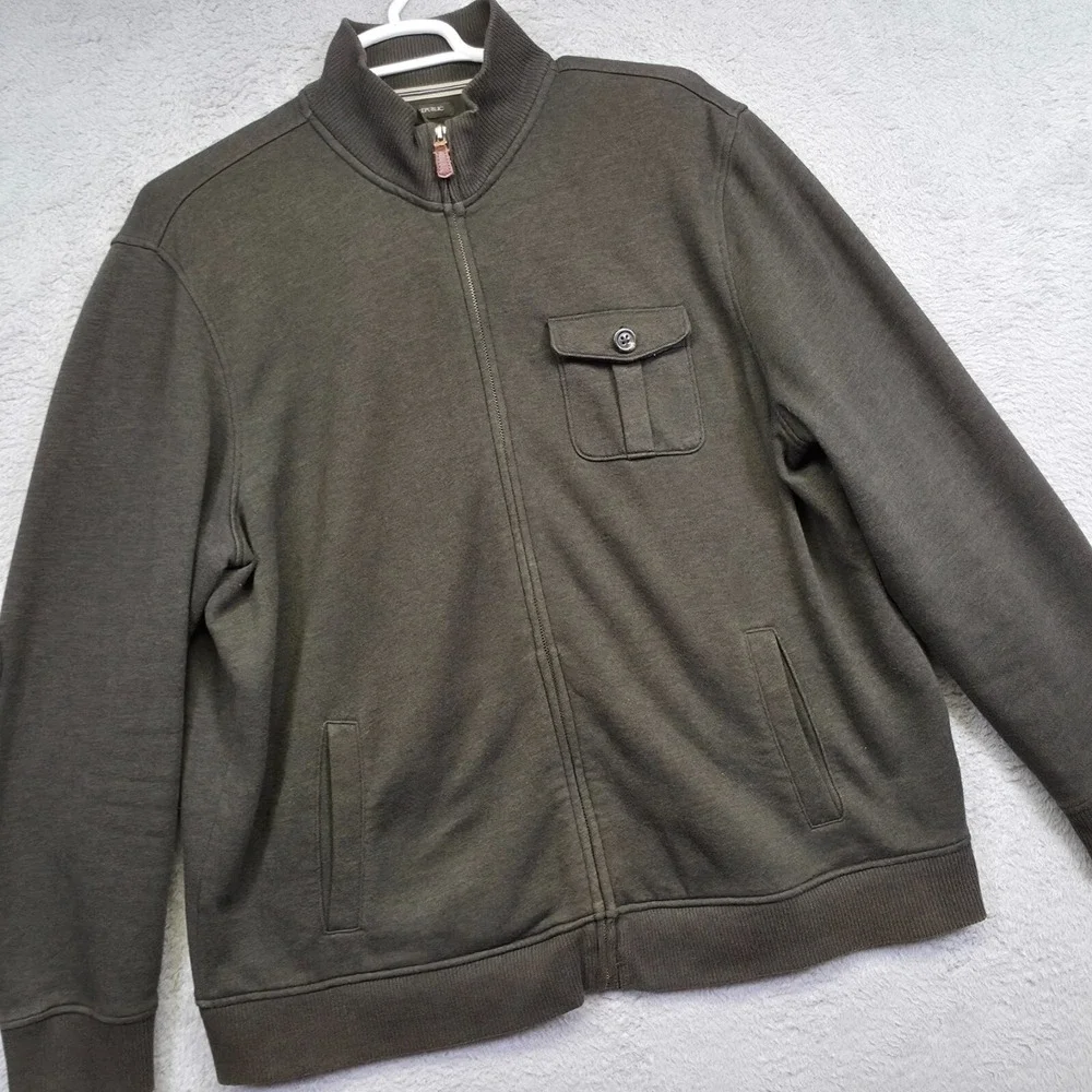 Banana Republic Cardigan Mens 2XL Green Full Zip Elbow Patch Utility Bomber Moto